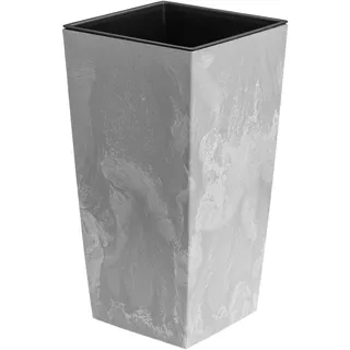 Blumenkübel 4 L mit Einsatz 2 L Beton-Optik H 260 mm Blumentopf aus Kunststoff Pflanzkübel Übertopf Quadrat Beton Struktur Beton Grau Farbe für Innen/Außenbereiche Garten Patio Wohnzimmer Terrasse Win