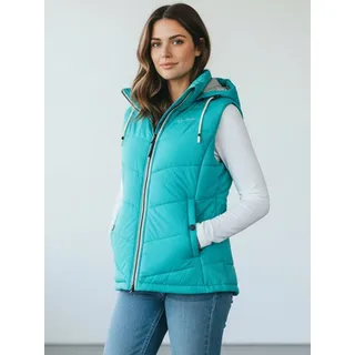 Dry Fashion Steppweste Rügen Damen Weste gesteppt Kapuze - Outdoor Damenweste Windabweisend Kapuze verstellbar & abnehmbar, 2-Wege-Reißverschluss, Seitentaschen grün 38
