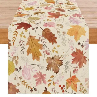 Avalune Herbst Tischläufer Ahornblatt Orange Tischdeko Esstisch Modern Rustikal Bunte Tisch Läufer Abwaschbar Herbstdeko für Küche Innen Outdoor Party Garten Hochzeit Esszimmer Deko 40x140 cm