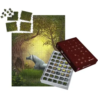 puzzleYOU: Puzzle-Adventskalender | „Eichhörnchen beobachtet EIN weißes Einhorn“ – aus der Puzzle-Kollektion Einhorn, Einhörner, Tiere aus Fantasy & Urzeit