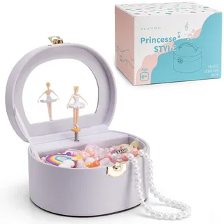 VLANDO Schmuckkästchen Mädchen,Schmuckkasten Kinder mit Drehendem Ballerina | Spielzeug Geschenk 4 5 6 Jahre Mädchen mit DIY Aufkleber, Schmuckaufbewahrung mädchen mit Spieluhr,Helllila
