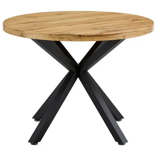 Die Möbelfundgrube® Esstisch DAMIRA 120 oder 100 cm Durchmesser/ rund / Wildeiche Dekor, Stern-Gestell / Metall schwarz / Industrial Look beige 100 cm x 76 cm x 100 cm