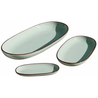 Loberon Servierplatte 3er Set Biarré, mit mediterranem Charakter, handgetöpfert, verschiedene Größen, Geschirr, Küchenutensilien, Steinzeug, türkis