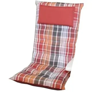 Sun Garden Sylt Hochlehner-Auflage Rot-Orange-Grau kariert 120 x 50 x 7 cm