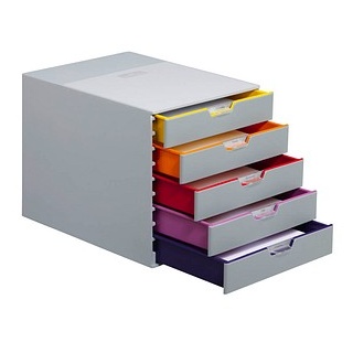 DURABLE Schubladenbox VARICOLOR®  dunkelgrau mit bunten Farblinien 760527, DIN C4 mit 5 Schubladen