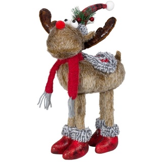 Christmas Paradise Weihnachtsfigur stehender Elch 35cm (43cm) (Dekofigur, 1 St), Rentier stehend, Weihnachtsdeko Braun Rot braun