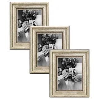 CABBEL Bilderrahmen 15x21 cm Silber - 3-Pack – Barock Vintage Rahmen im Antik Look für Poster, Fotos & Urkunden – bruchsicherem Acrylglas – Dekorativ & Elegant – Perfekt für Wohnzimmer, Büro, Galerie