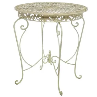Aubaho Dekoobjekt Gartentisch Tisch 73cm Garten Eisen Antik-Stil Gartenmöbel creme weiss