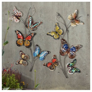 etc-shop Wanddekoobjekt, Wanddekoration Schmetterlinge Gartendeko Wand Metall Deko Außen bunt