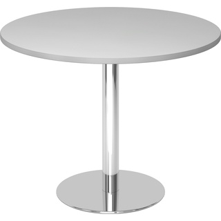 bümö Besprechungstisch, Esstisch klein, Tisch rund 100 cm - kleiner Esstisch grau, Rundtisch Esstisch 2 Personen mit Holz-Platte, Säule aus Metall