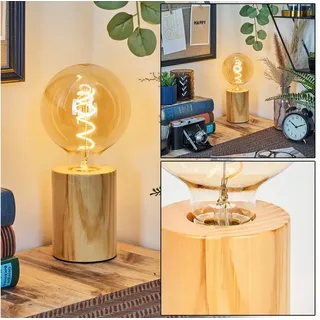 hofstein Tischleuchte Tischlampe aus Holz in Naturfarben mit Schalter am Kabel, ohne Leuchtmittel, moderne Leuchte im skandinavischen/Boho-Design, Höhe 12 cm, E27 beige