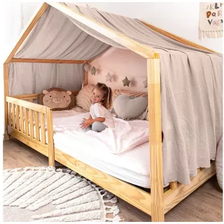 lilimaus Betthimmel Himmel für Hausbett Gold aus Musselin - 320, 360 oder 420 cm (1-tlg), feine Goldsterne überm Hausbett - zauberhafter Rückzugsort beige 135 cm x 320 cm