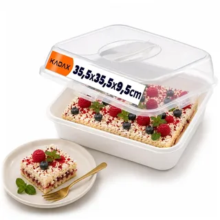 Kadax Kuchenbox mit Deckel, Kuchenbehälter aus Kunststoff, Transport-Box mit Griff, Kastenform, für Blechkuchen Muffins, rechteckig, Lebensmittelbox (Weiß)