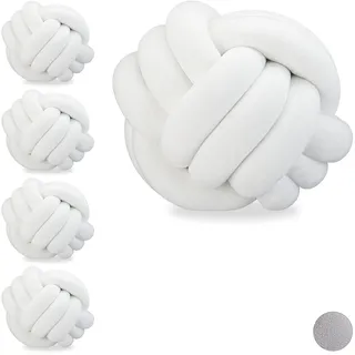 5 X Knotenkissen, Geknotete Kissen Für Sofa Und Bett, Dekorativ, Skandinavisch, Zierkissen, Ø 25 Cm, Weiß