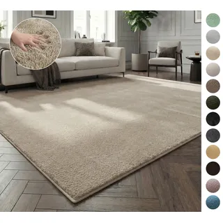 OTTO home Teppich Cali, in Standard- und Premium-Qualität, 13 mm oder 16 mm Höhe, rechteckig, Uni-Farben, kuschelig, & weich, waschbar, Wohnzimmer, Schlafzimmer beige rechteckig | 180 cm x 230 cm