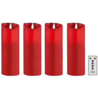 SOMPEX LED-Kerze 4er Set Flame LED Kerzen rot 23cm (Set, 5-tlg., 4 Kerzen, Höhe 23cm, Durchmesser 8cm, 1 Fernbedienung), fernbedienbar, integrierter Timer, Echtwachs, täuschend echtes Kerzenlicht, optimales Set für den Adventskranz rot