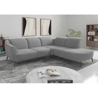Sit & More Ecksofa ZOE E, Grau, Metall, 5-Sitzer, Ottomane rechts, L-Form, 300x267 cm, Goldenes M, Oeko-Tex® Standard 100, Made in Europe, DGM-Klimapakt, Rücken echt, Armteil links, Wohnzimmer, Sofas & Couches, Wohnlandschaften, Ecksofas