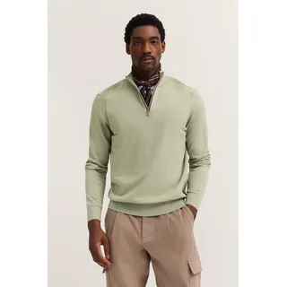 Troyer BUGATTI "Regular Fit", Herren, Gr. XL, grün (130, moos), Strick, 95% Baumwolle, 5% Kaschmir, unifarben, regular fit, ohne Ausschnitt, Rippbündchen, Pullover Troyer, aus Baumwolle-Kaschmir mit Reißverschluss