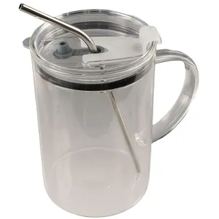 1000 ml Trinkgläser, Glasbecher mit Deckel und Strohhalmen, Glas-Wasserbecher, transparenter Glasbecher, großes Fassungsvermögen