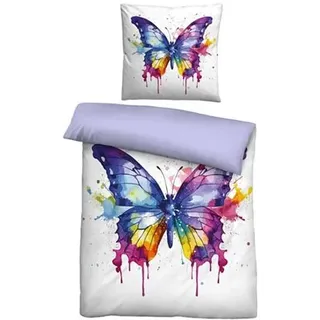 biberna® Wendebettwäsche Schmetterlings-Motiv Baumwoll Linon Einzelbett, 2tlg.