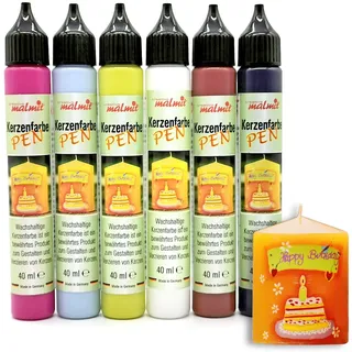 Creativ malmit Kerzenfarbe 6er Set Kerzenstifte je 40ml Wachsfarben Flüssigwachs Nr.2, Mehrfarbig