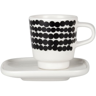 Marimekko - Oiva Räsymatto Espressotasse mit Untertasse, weiß / schwarz