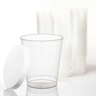 Tuuters Medikamentenbecher 300 Stück 30ml (Transparent mit Deckel) klein