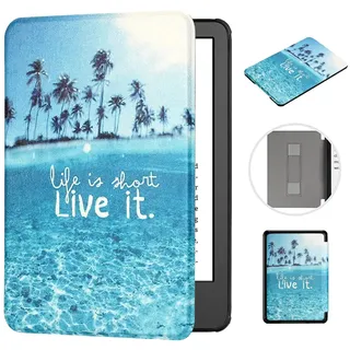 MOKASE Hülle für 6.8" Kindle Paperwhite (11. Generation 2021 Freigabe) | PU‐Leder Hülle mit Auto Schlaf/Aufwach & Handschlaufe für 6.8 zoll Kindle Paperwhite 11. Generation 2021, Beach