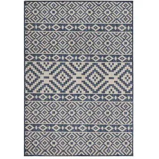 vidaXL Emir Outdoor-Teppich 160 x 230 cm Blau Gestreift