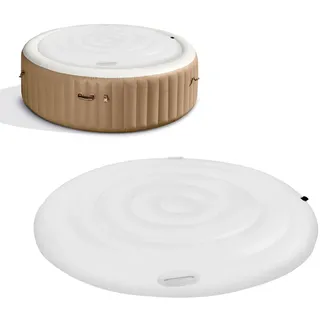 Aufblasbare Abdeckung Whirlpool,Whirlpool Thermoabdeckung Mit Griffen und Inflations Deflationsventil,Universelle Aufblasbare Poolabdeckung Winddicht Schneebedeckter Whirlpools-Deckel (Rund, 140cm)