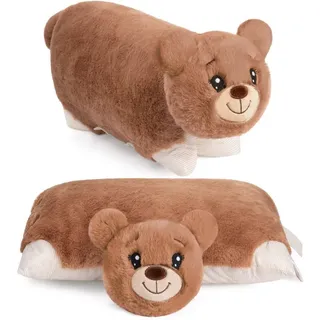 BRUBAKER Kuscheltier Kissen Bär - 2 in 1 Teddybär und Kuschelkissen - 40 x 30 cm Plüschtier (Tierkissen Stofftier Teddy, 1-St), aufklappbares Kinder Plüschkissen mit Klettverschluss braun