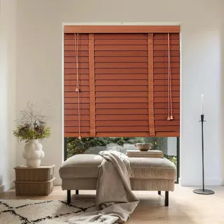 Holzjalousie aus Massivholz - Bambusrollo mit 50mm Lamellen für Sonnenschutz, Sichtschutz & Blickschutz - Anpassbare Jalousie für Fenster & Tür - Einfache Montage
