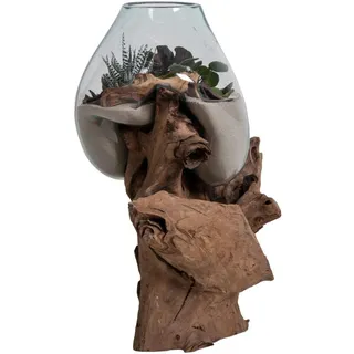 House Nordic San Marino Waterdrop Bodenvase mit Teakholz-Wurzel, 36 x 30 x 50 cm