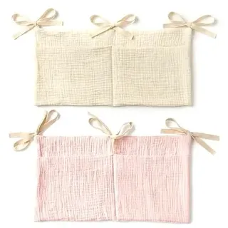 HAPZUR Babybett Organizer 2 Stück Beige & Rosa zum Einhängen | Vielseitige Babybetttasche für Windeln, Kleidung & Spielzeug | Praktischer Hängeorganizer fürs Kinderzimmer, platzsparend & griffbereit.