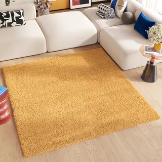 TAPISO Essence Teppich Quadratisch Shaggy Hochflor Langflor Senfgelb Gelb Einfarbig Weich Modern Design Wohnzimmer Schlafzimmer ÖKOTEX 200 x 200 cm