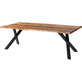 MASSIVMOEBEL24.DE Baumtisch Akazie 240 x 76 x 100 cm natur lackiert/schwarz