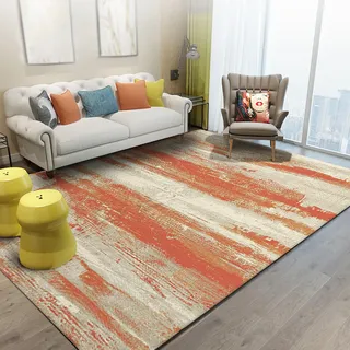 Taidianolp Teppich Wohnzimmer Deko,Orange,140 x 140 cm,Orange abstraktes Muster modernes Design,Quadratisch Teppiche Waschbar Kurzflor Schlafzimmer Arbeitszimmer