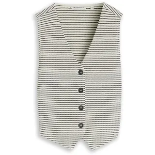 Tom Tailor Kurzweste mit Streifen-Muster V-Ausschnitt Weiß XS