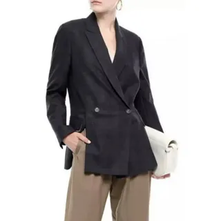 BRUNELLO CUCINELLI Jackenblazer Zweireihiger Blazer Sakko mit Perlenverzierung ideal für formelle Anlässe, Business-Meetings oder als Statement-Piece IT38/EU32/XXS