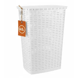 Rattan Wäschekorb 65 Liter mit Klappdeckel - Farbe: Weiß - Weiß