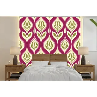 MuchoWow Fototapete Retro - Floral - Lila, Matt, bedruckt, Vinyl Tapete für Wohnzimmer oder Schlafzimmer, Wandtapete, 280x280 cm lila 2.8 m x 3 m