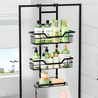 WateryWave Duschablage zum Hängen mit 3 Duschkorb Edelstahl Dusche Halterung ohne Bohren Duschablage ohne Bohren Shampoo Halterung für Dusche Badezimmer Organizer Für Rahmenlos Glastür, Schwarz