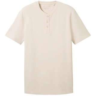 TOM TAILOR DENIM Herren Henley T-Shirt mit Struktur, beige, Uni, Gr. XL