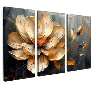 LEINWANDBILD 3er Set Blume - Gold - Abstrakt - Farbe 180x120 cm