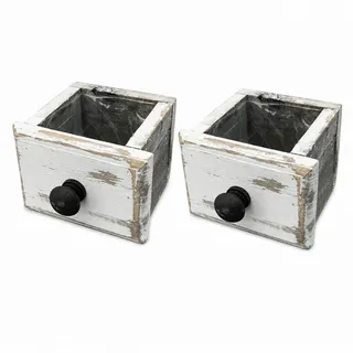 finehomegarden Blumentopf Schublade weiß Shappy Holz 2er Set Ø18x14cm H13cm Pflanzkasten (2 St), Blumenkasten Kräuter Blumen Landhaus / Paket weiß