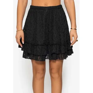 SASSYCLASSY Minirock Kurzer Volant-Rock aus Spitze für Damen Blickdichter Rock mit elastischem Bund in floralem Design Schwarz schwarz XS