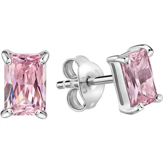 FIRETTI Ohrstecker Quadrat Silber 925 pink mit Zirkonia