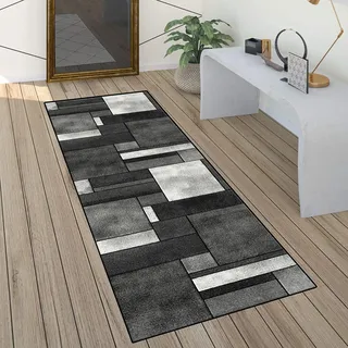 QQrunner Teppichläufer rutschfest Läufer Flur 60x60cm Küchenteppich Patchwork Grau Waschbar Meterware Schlafzimmer Korridor Teppich Lang, Länge Anpassbare, 60/70/ 80/90/ 100/110/ 120cm Breit