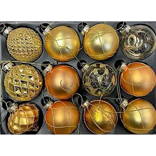 MC-Trend 12er Set edle Luxus Glas Weihnachtskugeln Ø 6cm Weihnachtsbaum Kugeln Christbaumkugeln Weihnachtsdeko Christbaumschmuck (Gold)