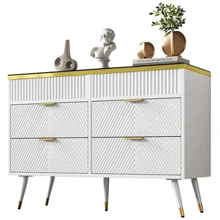 BlingBin Kommode Sideboard (1 St., mit 6 Schubladen), Bernstein Glas, Facheinteilung, kippsicher weiß